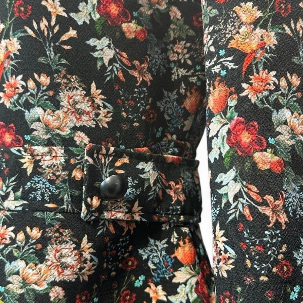 Zara Blouse Floral Design Fitted Waist Pleated Sleeves - Picture 4 of 8